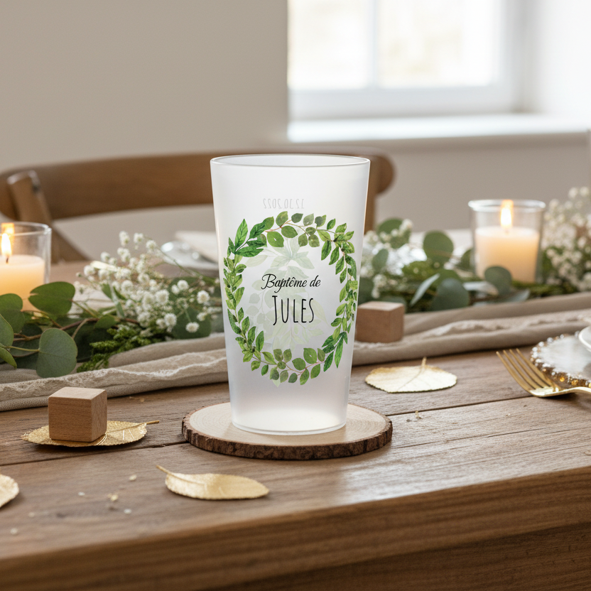 gobelet personnalise bapteme feuilles