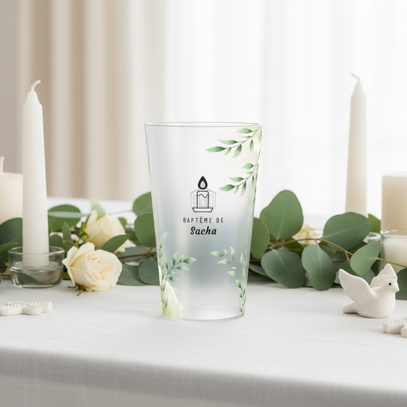 gobelet personnalisé bapteme ambiance bougie
