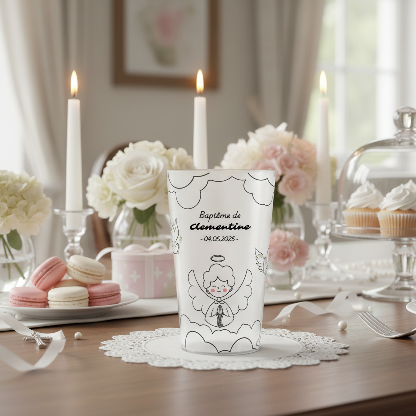 gobelet personnalise bapteme ange et colombe