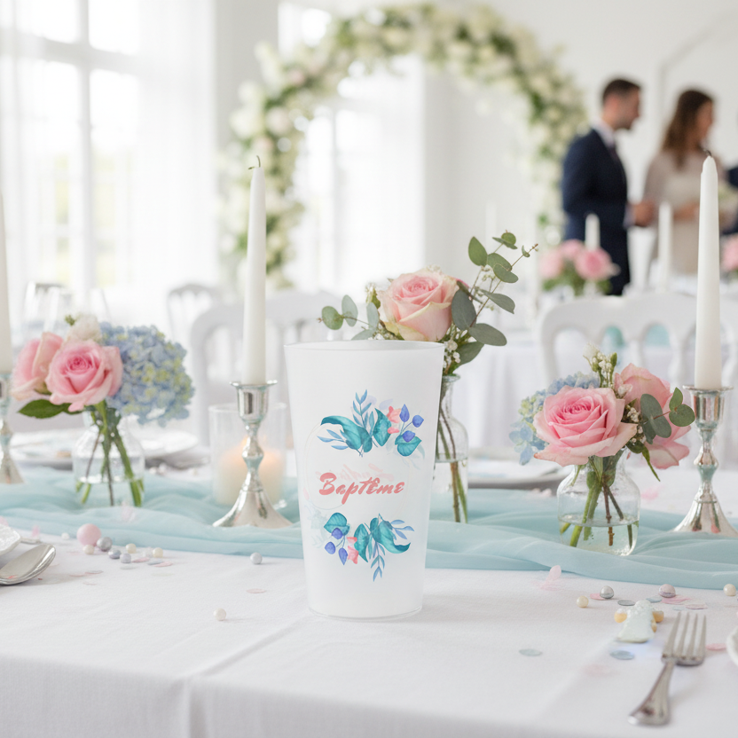 gobelet personnalise bapteme couronnes fleurs