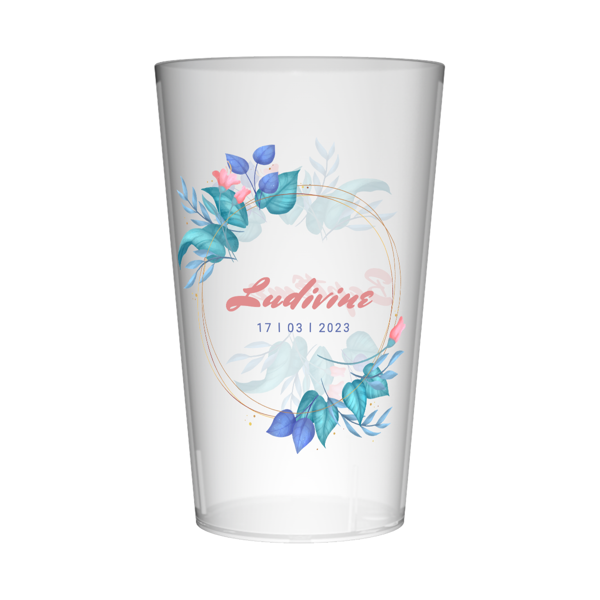 Gobelet personnalisé Baptême Couronne Fleurs 2