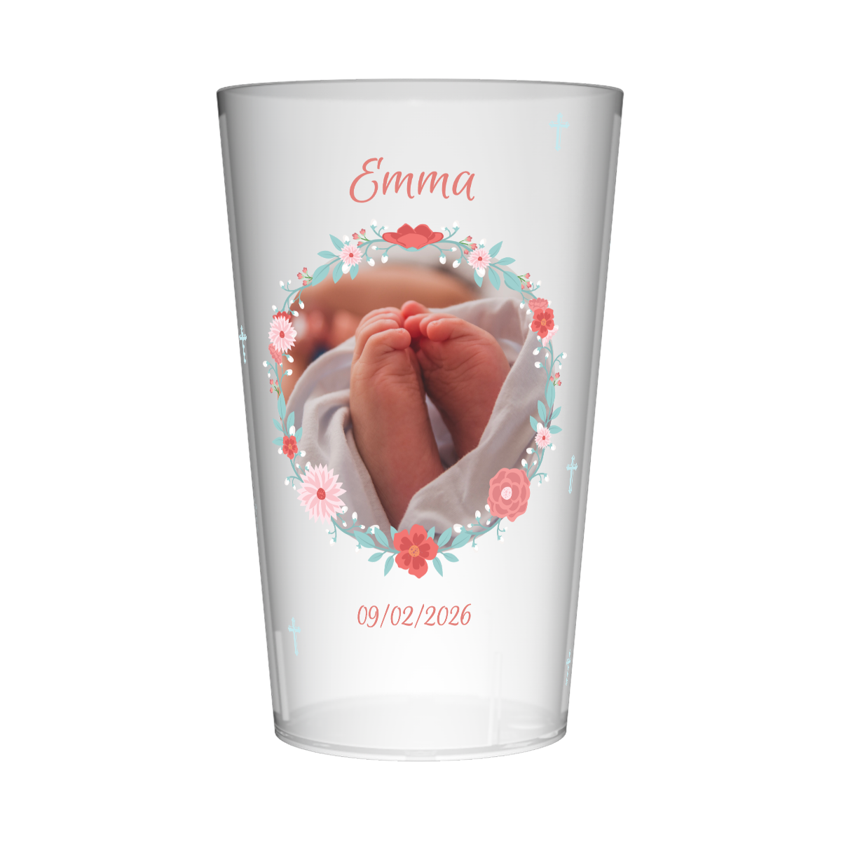 Gobelet personnalisé Baptême Image Fleurs
