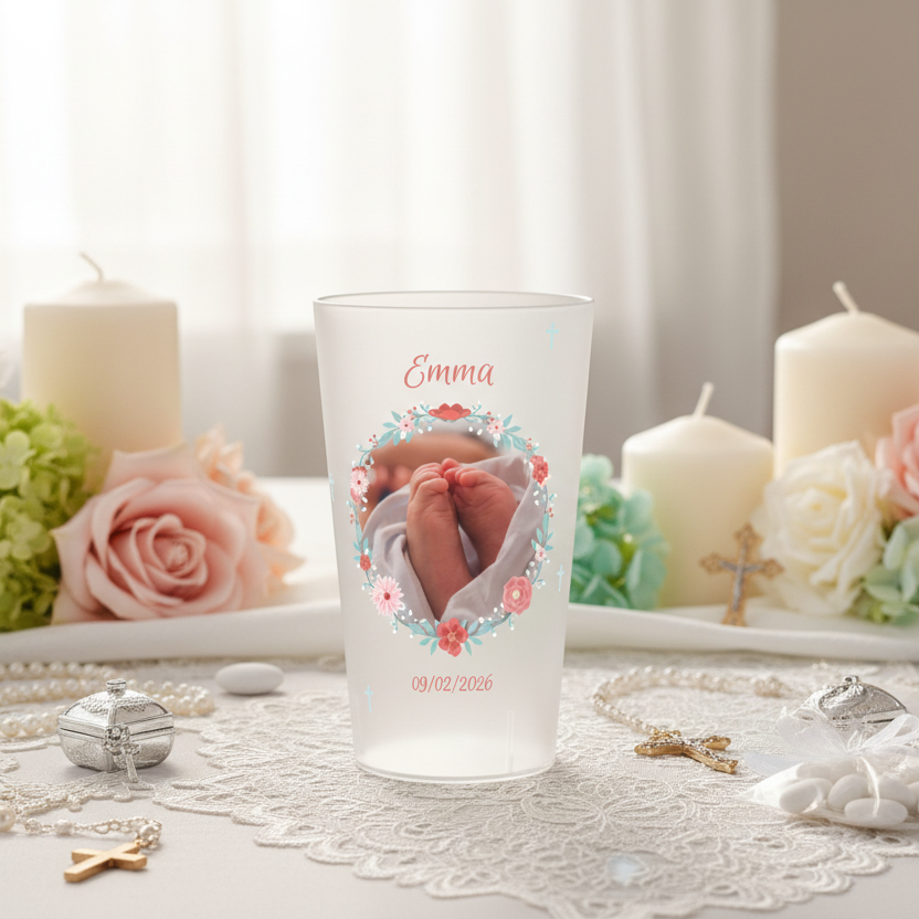 gobelet personnalise bapteme image fleurs