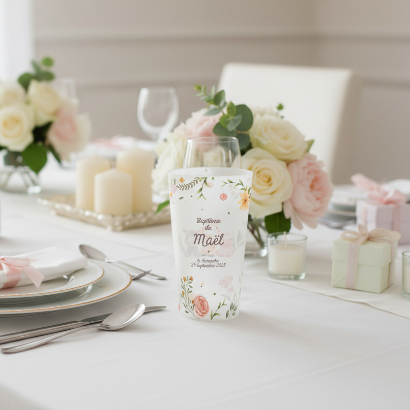 gobelet personnalise bapteme fleurs & animaux