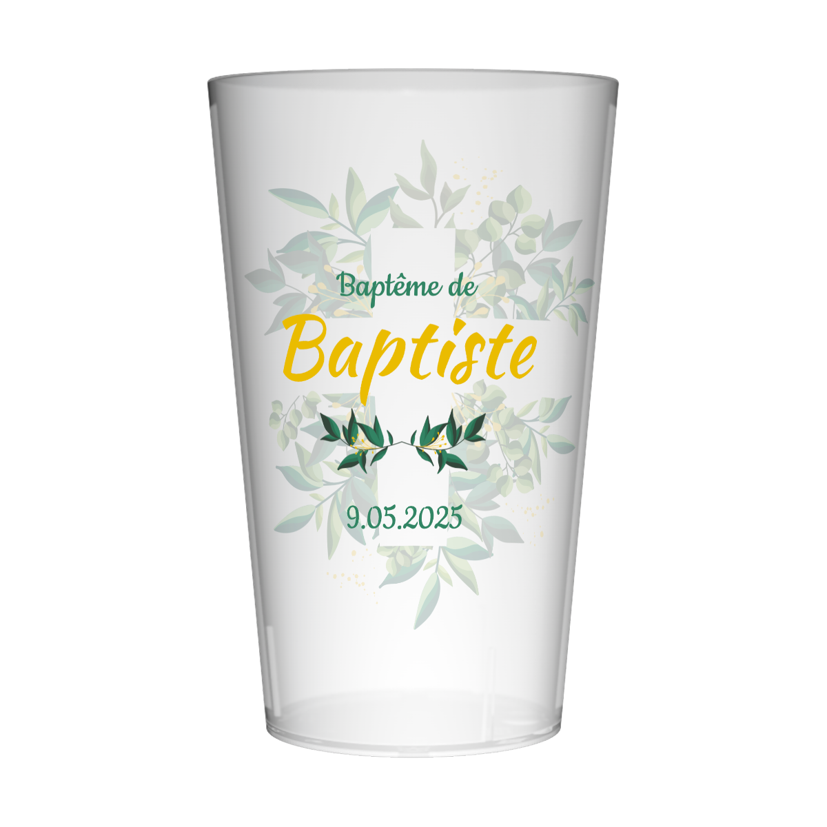 Gobelet personnalisé Baptême Croix & Feuilles 2