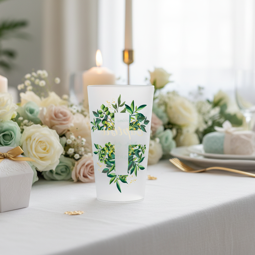 gobelet personnalise bapteme feuilles & croix