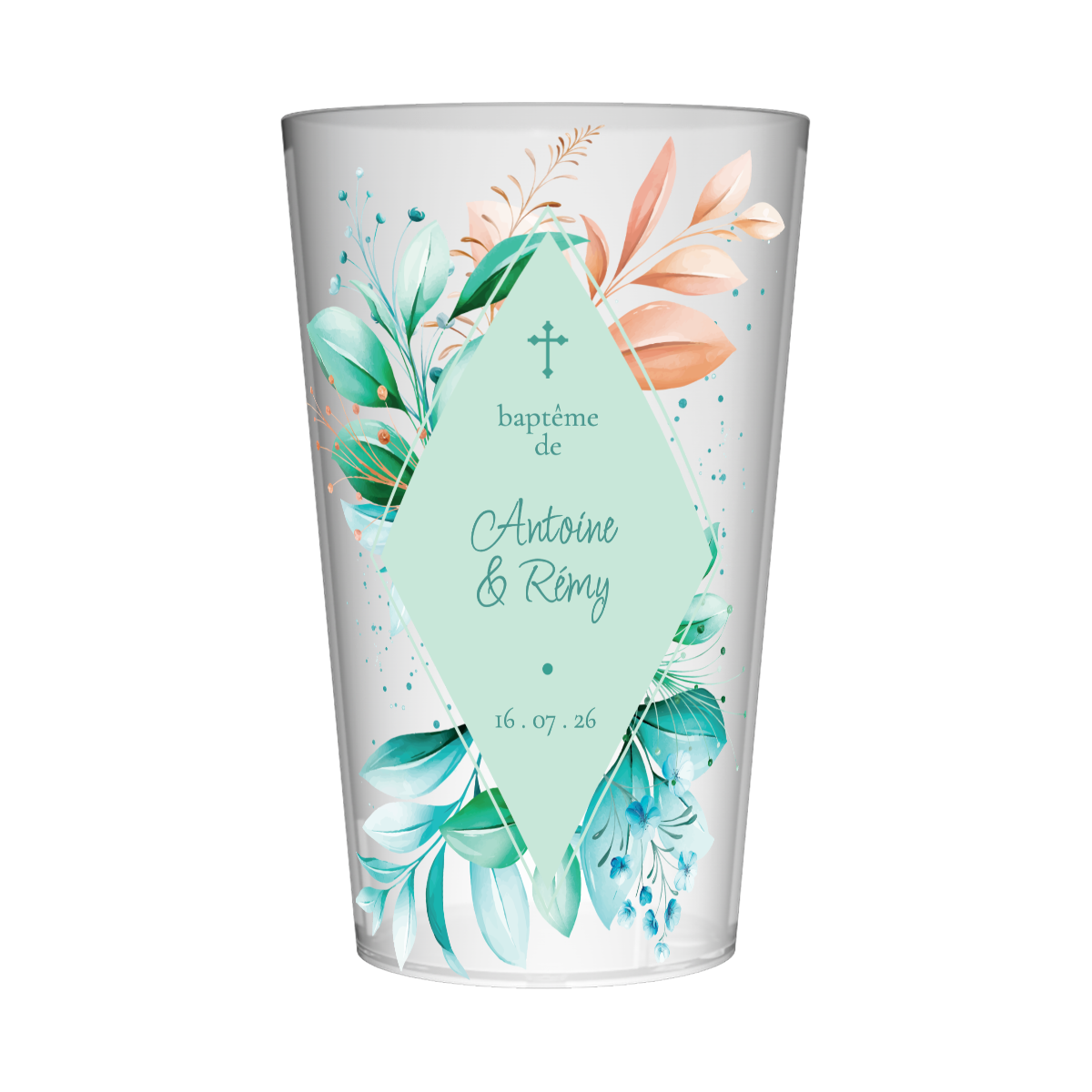 Gobelet personnalisé Baptême Losange & Photo