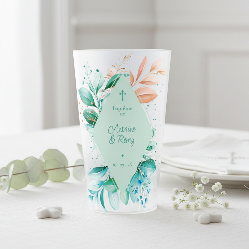 gobelet personnalise bapteme losange et fleur