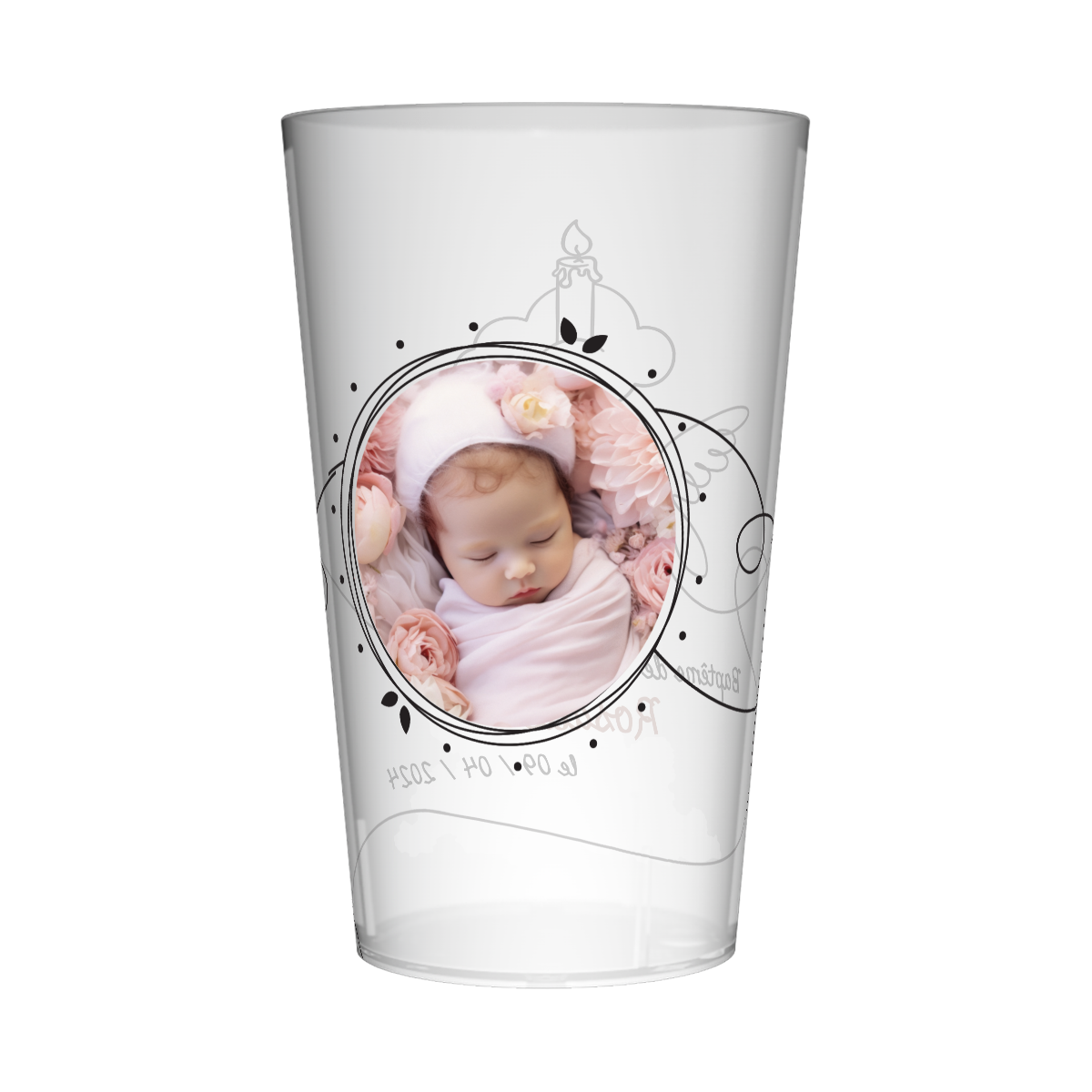 Gobelet personnalisé Baptême Colombe & Bougie