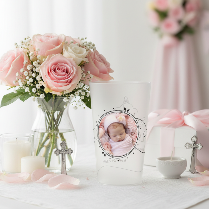 gobelet personnalise bapteme photo rose