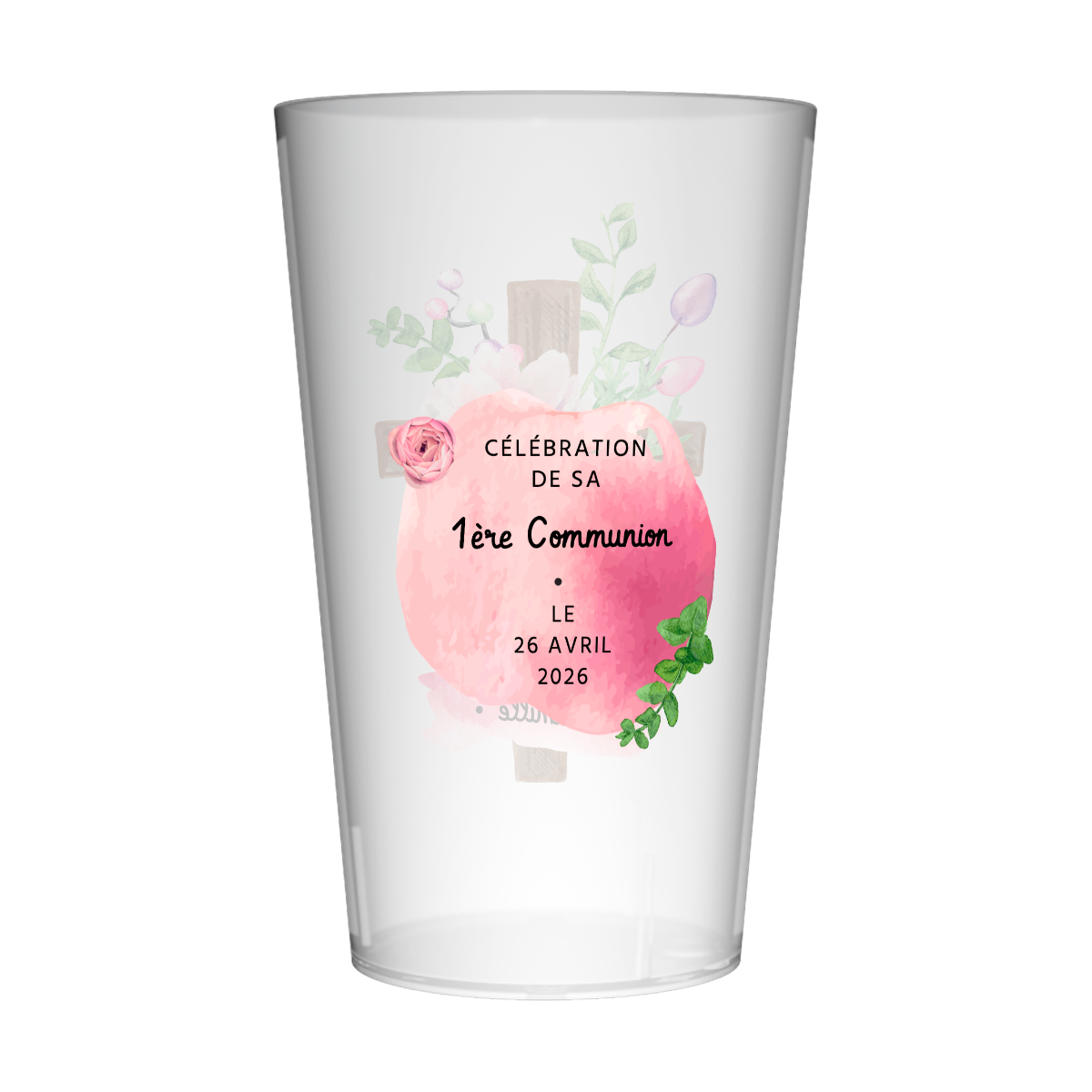 Gobelet personnalisé Communion Croix & Rose 3