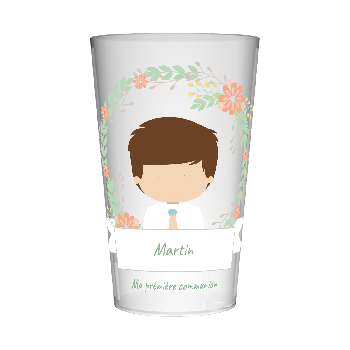 Gobelet personnalisé Communion Couronne de Fleurs
