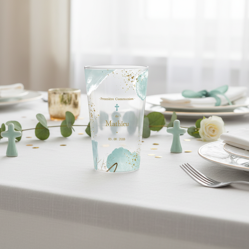 Gobelet personnalisé Communion Taches Bleues ambiance