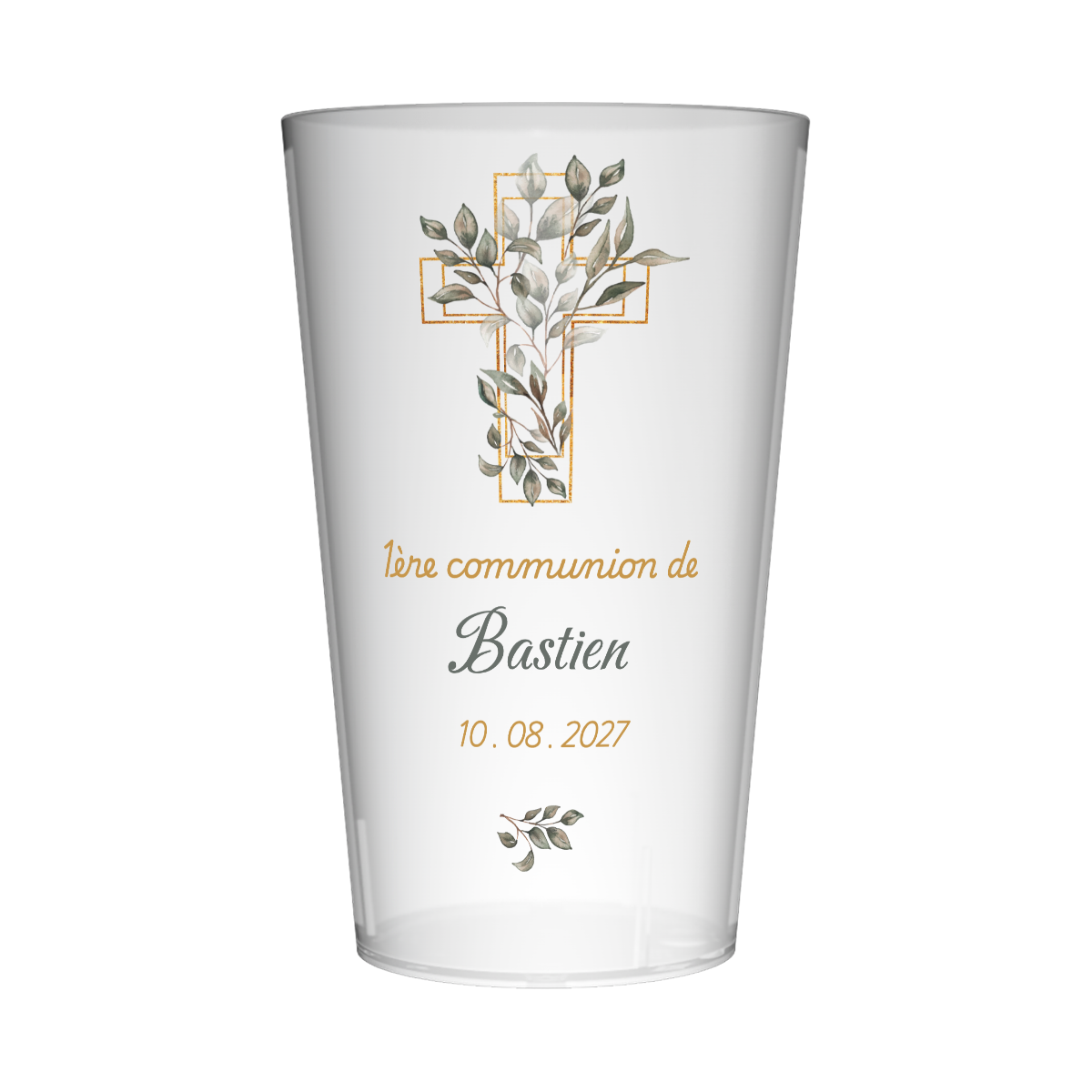 Gobelet personnalisé Communion Croix Dorée