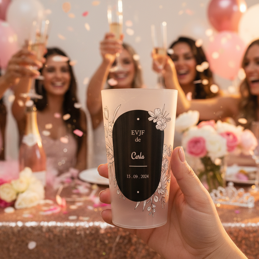 gobelet personnalise evjf noir et blanc ambiance