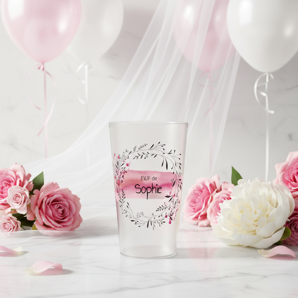 gobelet personnalise evjf courrone et fleurs noires