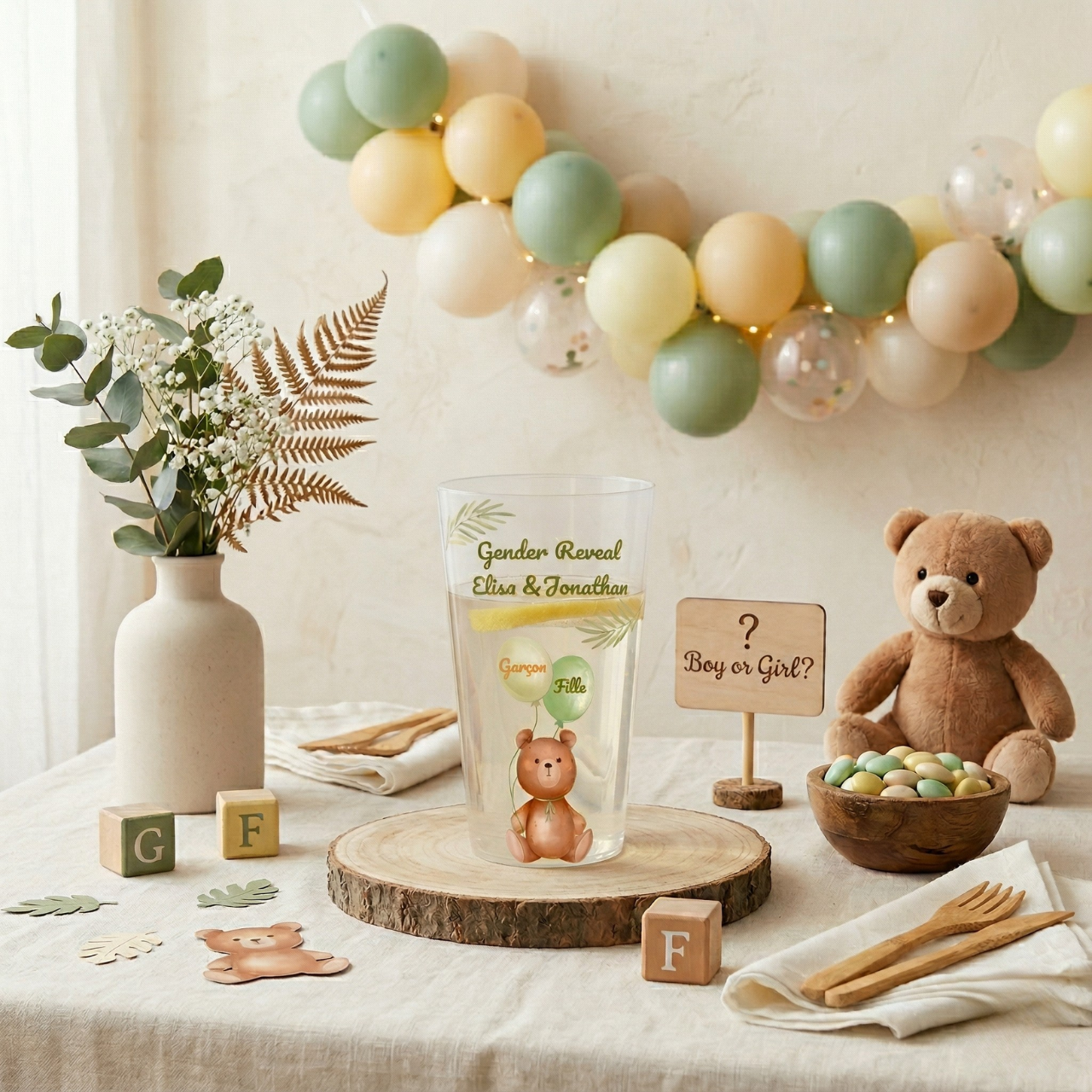 Gobelet personnalisé Gender Reveal Nounours