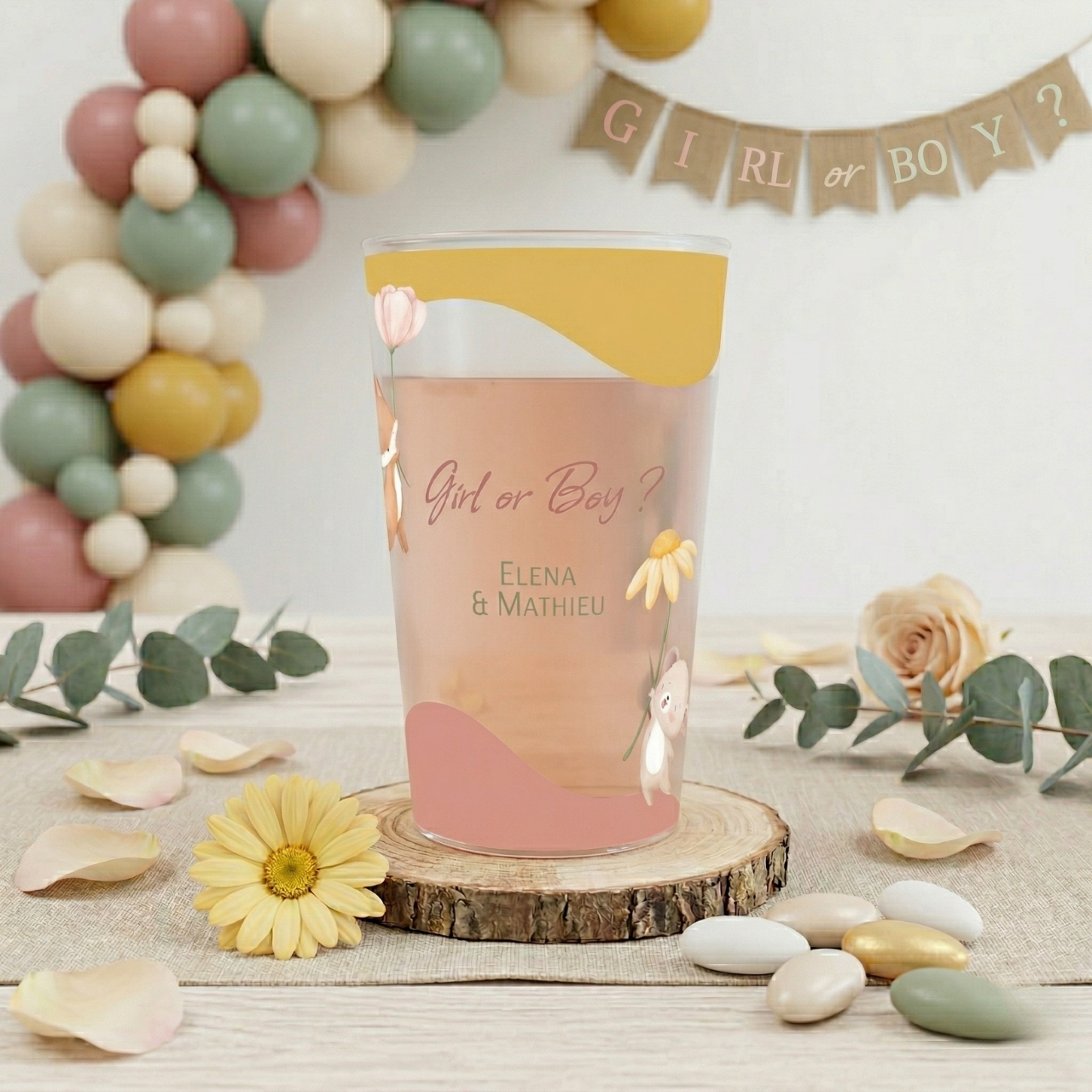 Gobelet personnalisé Gender Reveal Fleurs & Animaux