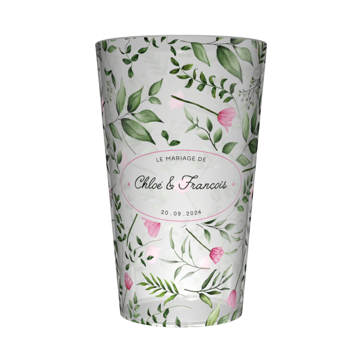 Gobelet personnalisé Mariage Roses & Feuilles
