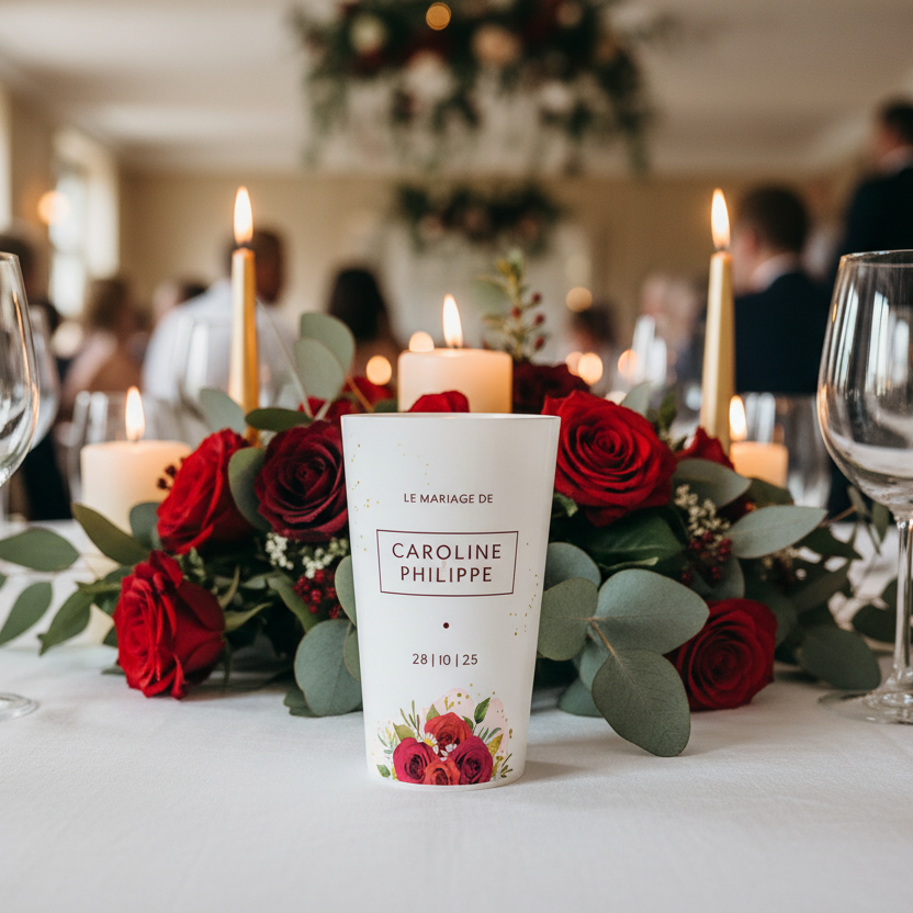 gobelet personnalise mariage bouquet de roses