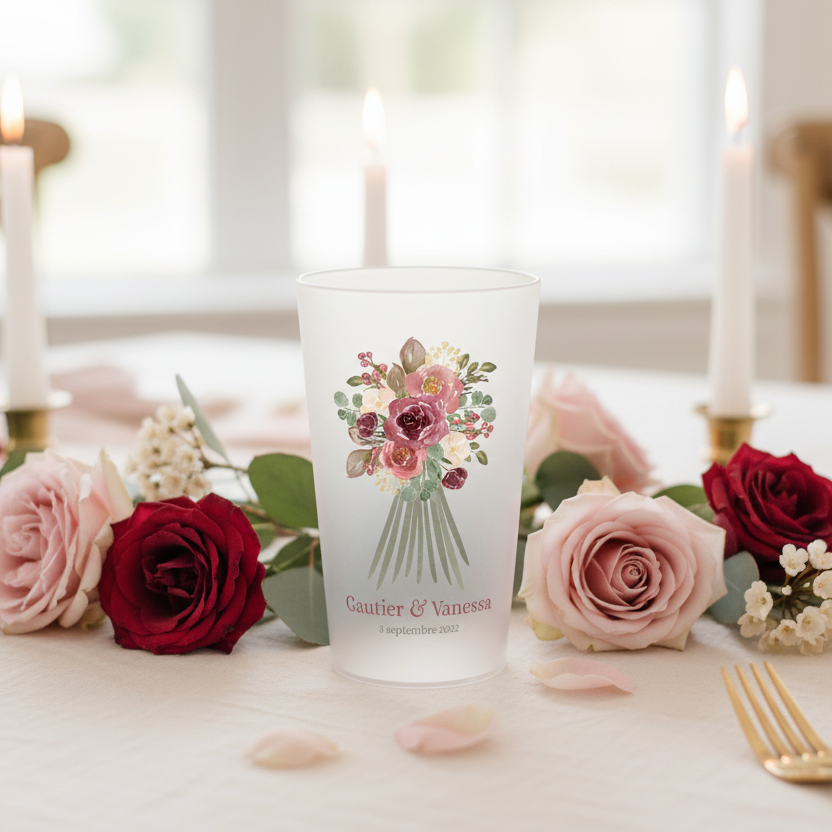 gobelet personnalise mariage bouquet de fleurs