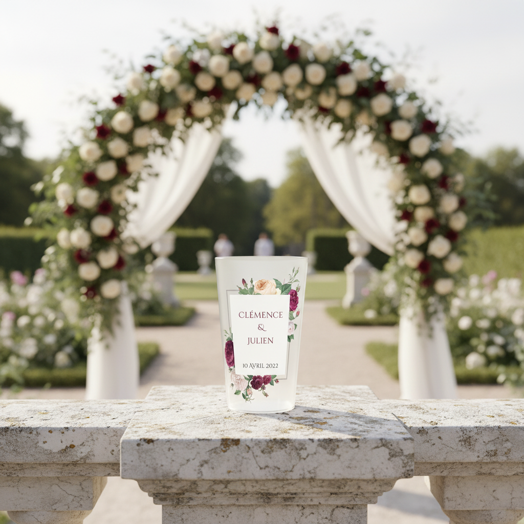 gobelet personnalise mariage ambiance fleuri