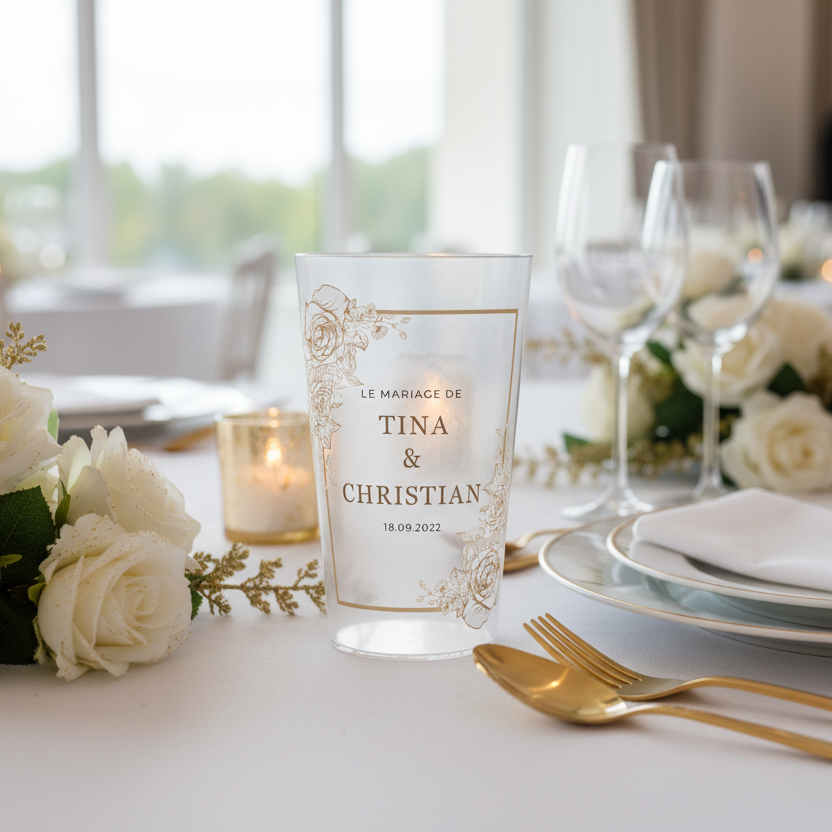 gobelet personnalise mariage doré ambiance
