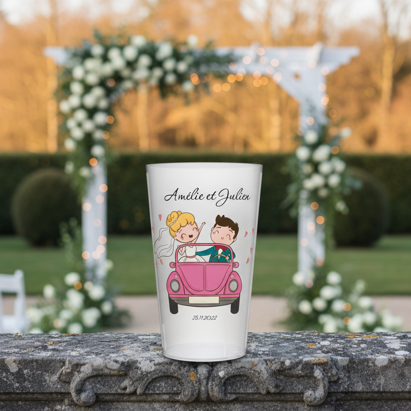 gobelet mariage voiture rose