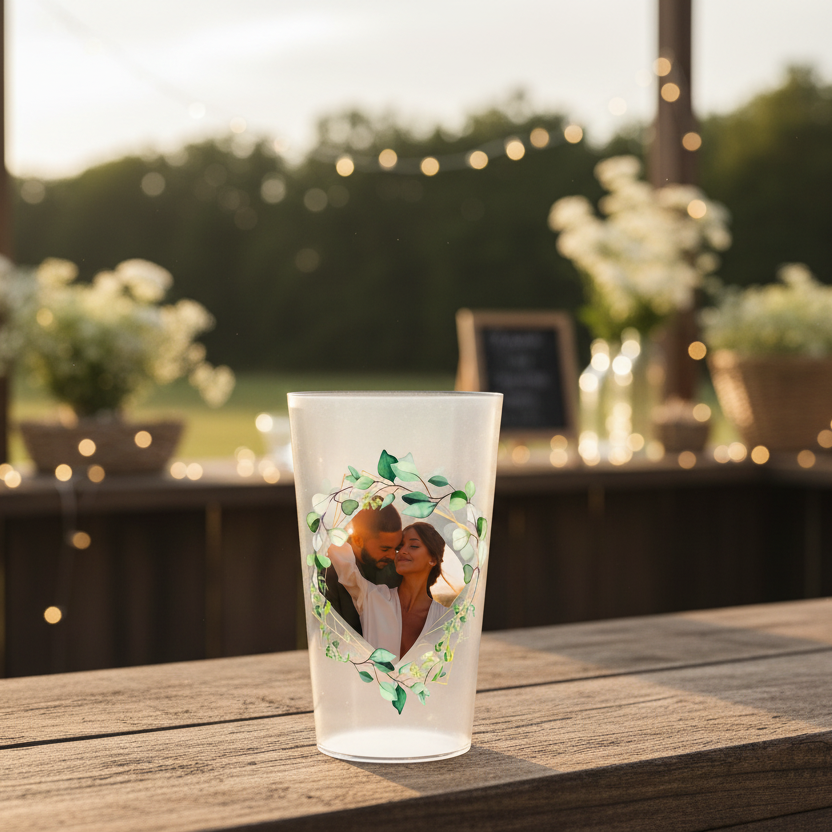 gobelet personnalise mariage photo et couronne de fleurs