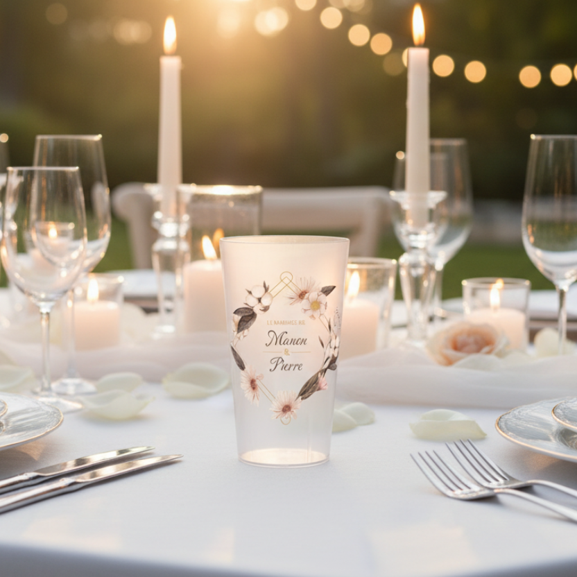 Gobelet personnalisé Mariage Losange de Fleurs ambiance