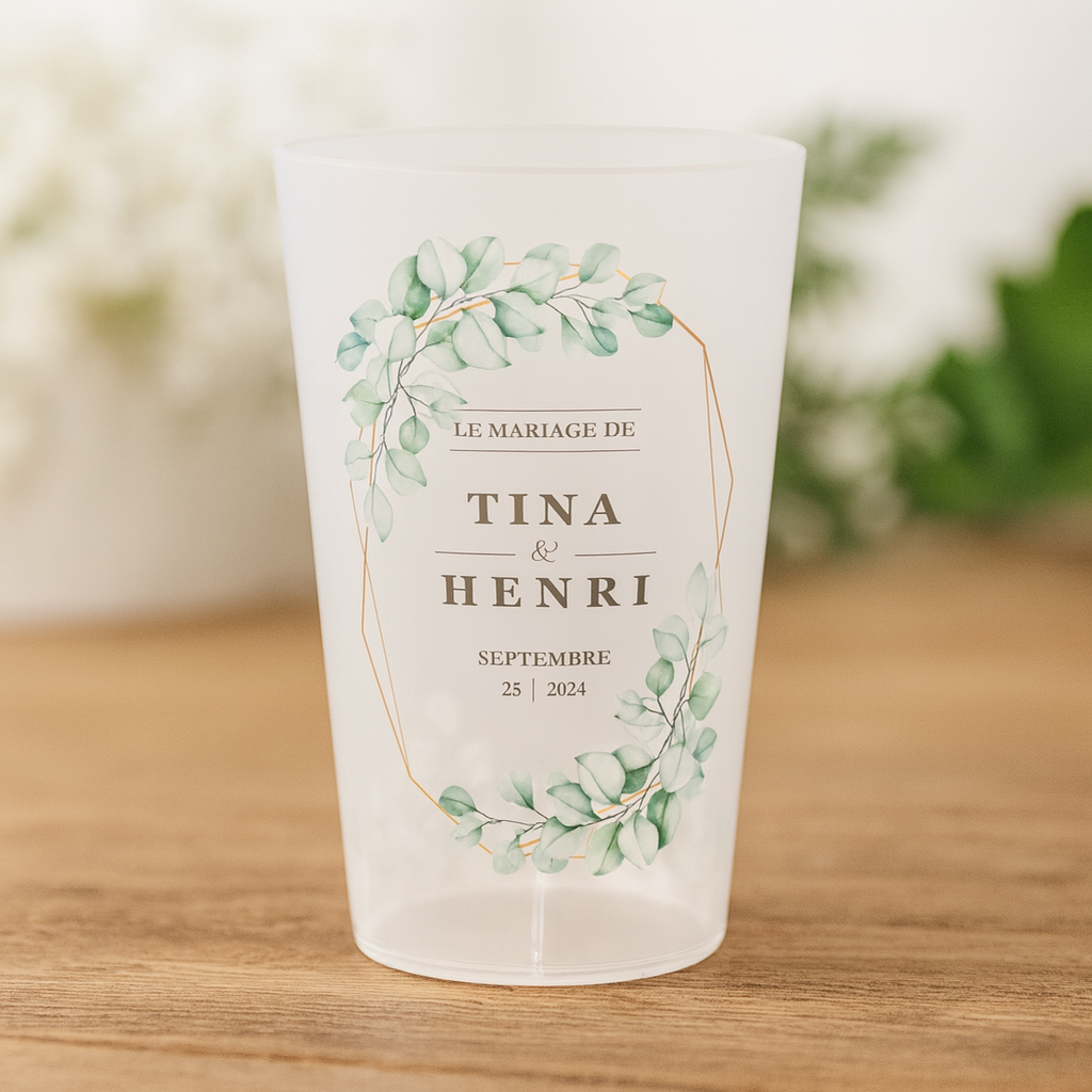gobelet personnalise mariage vert & doré
