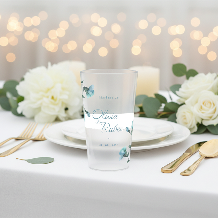 gobelet personnalise mariage fleurs bleues