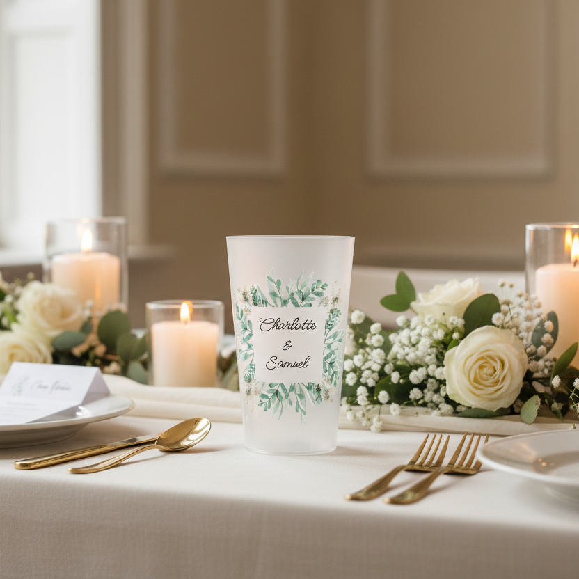 gobelet personnalise mariage fleurs vertes