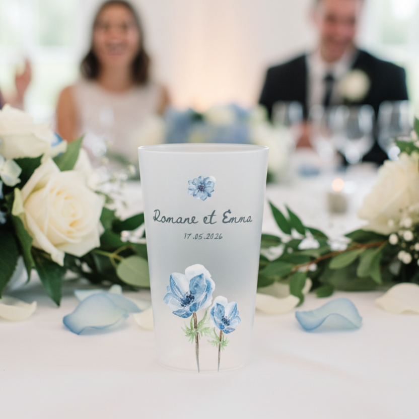 gobelet personnalise mariage fleur bleu
