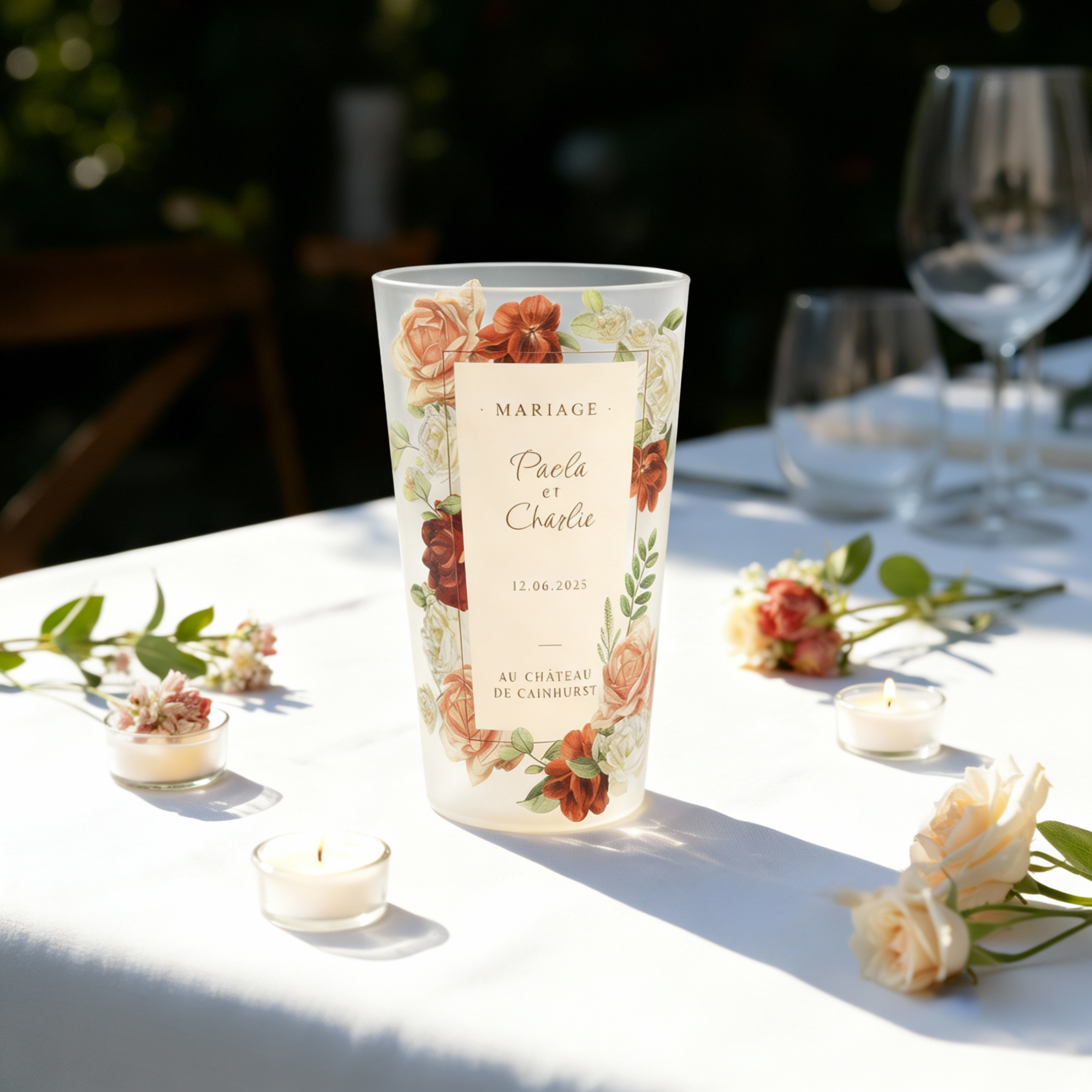 Gobelet personnalisé Mariage Cadre Champêtre ambiance