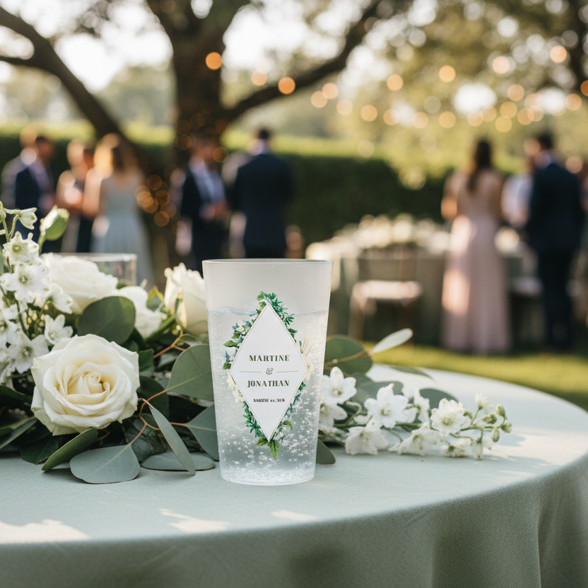 gobelet personnalise mariage losange et vert ambiance