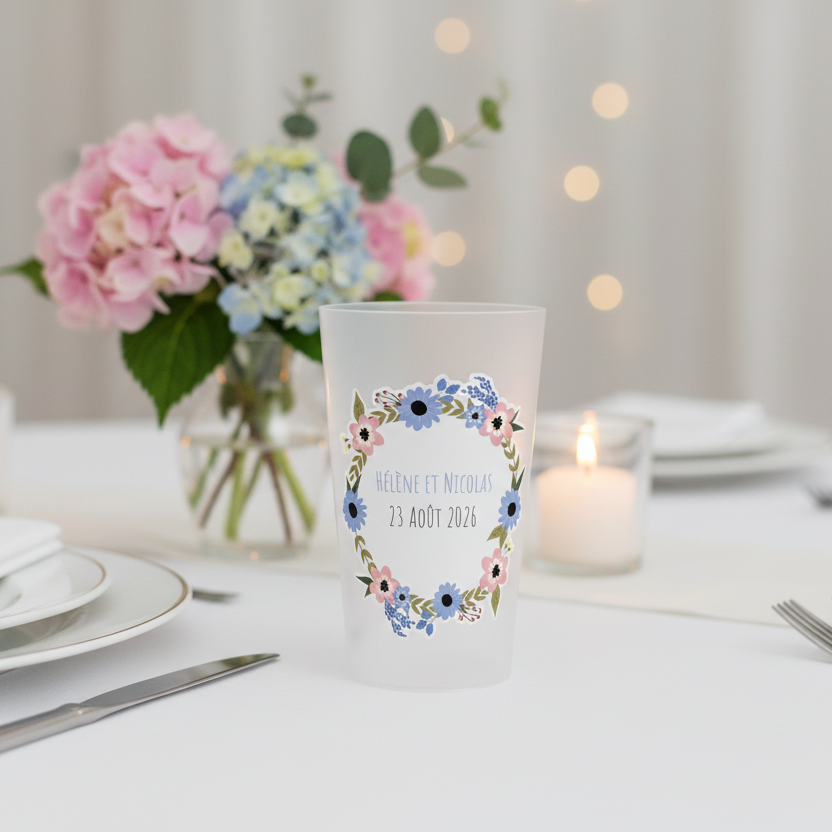 gobelet personnalise mariage etiquette fleurie