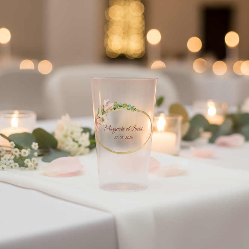 gobelet personnalise mariage cercle fleuri ambiance