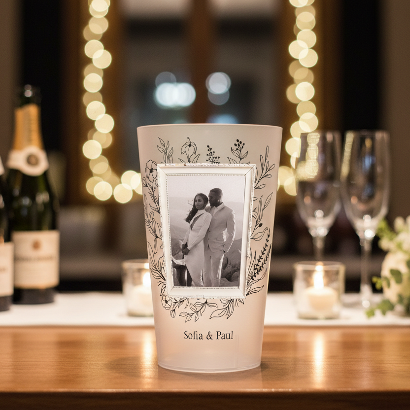 gobelet personnalise mariage cadre photo vintage