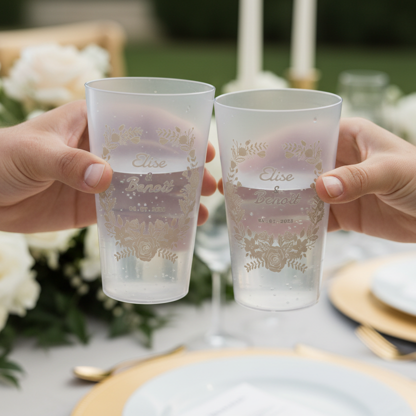 gobelet personnalise mariage ambiance couronne de fleurs