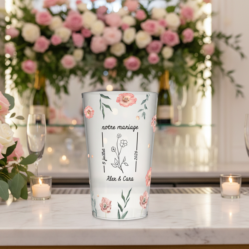 gobelet personnalise mariage fleurs roses