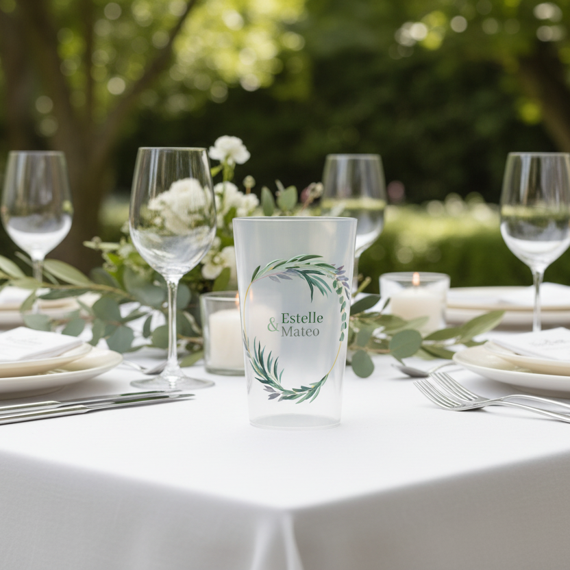 gobelet personnalise mariage vert ambiance