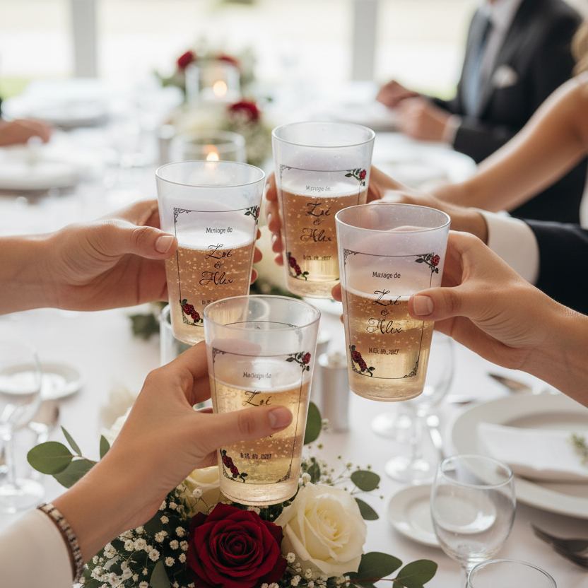 gobelet personnalise ambiance mariage roses et noir