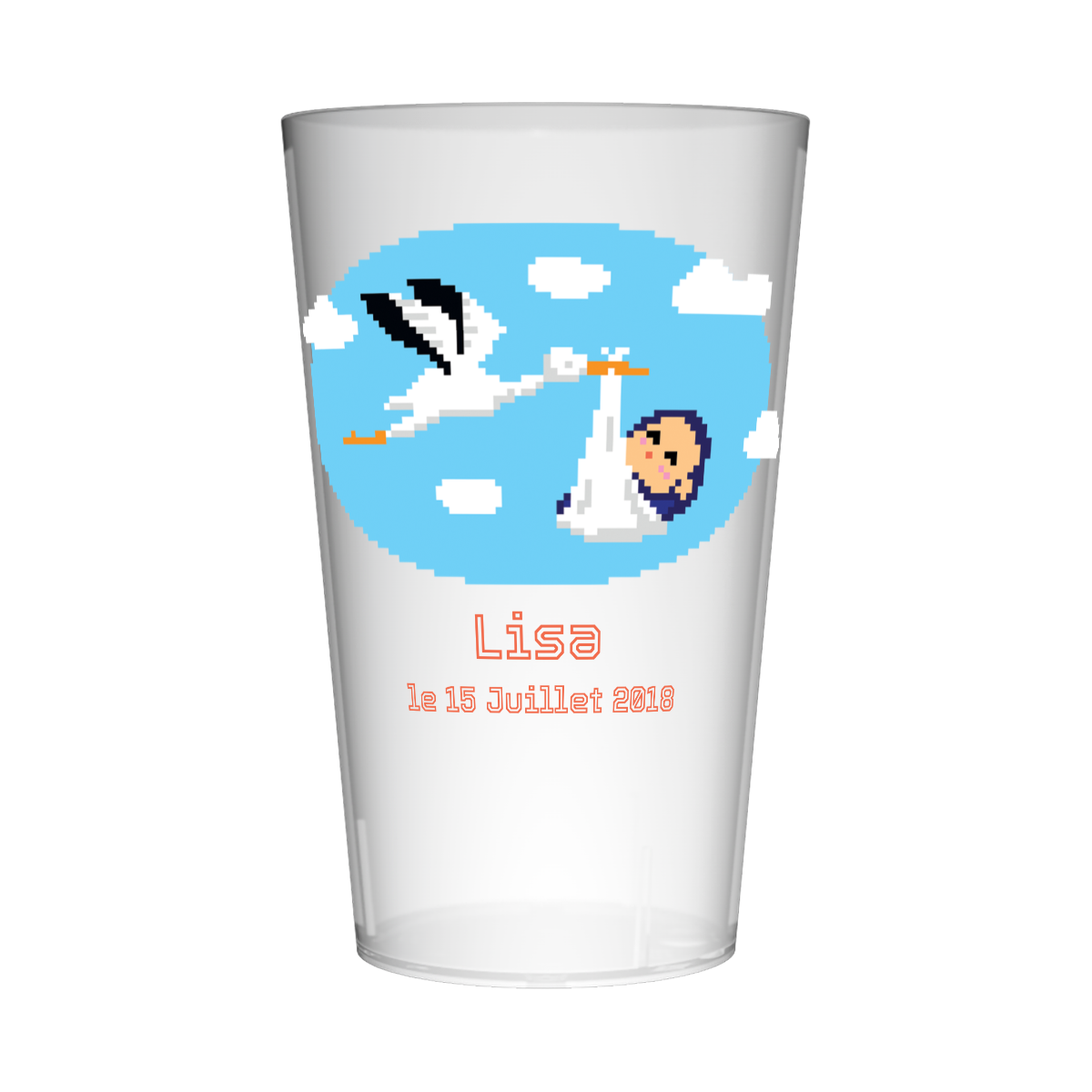 Gobelet personnalisé Naissance effet brodé Cigogne