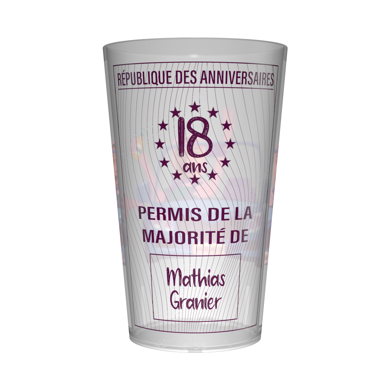 Gobelet personnalisé Anniversaire Photo Majorité