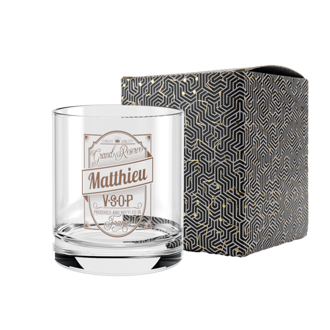 Verre à whisky personnalisé en verre - Fête des pères Etiquette Marron