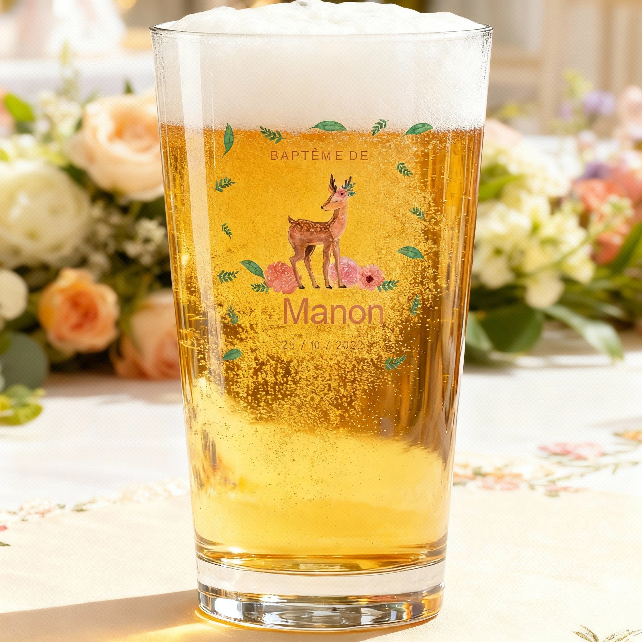 Verre à bière personnalisé Pinte Baptême Faon