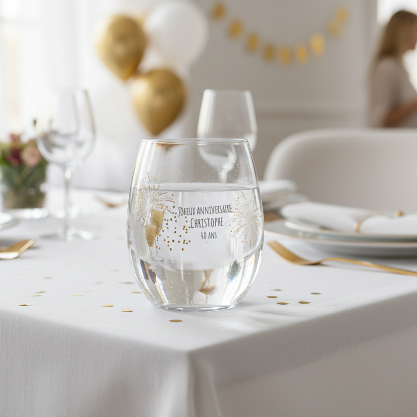 verre à eau personnalise anniversaire tritan champagne ambiance