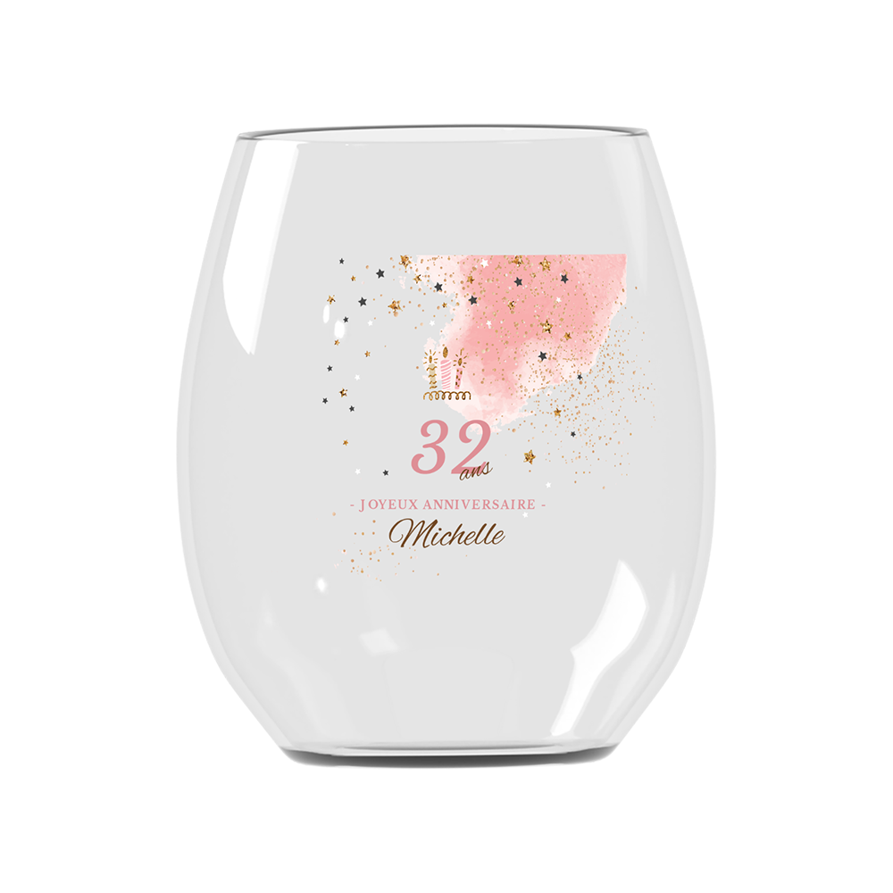 Verre à eau personnalisé incassable anniversaire rose et doré