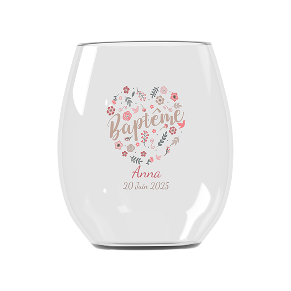 Verre à eau personnalisé incassable -  Baptême Fleuri